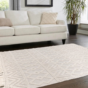 Asra Modern Boho Geometric Hand-Woven Textured Hi-Low Ribbed Bobbled Wool Fringe Flatweave Grey/Cream Rug-Asiatic Carpets-Rug Love - The Most Loved Rug Store